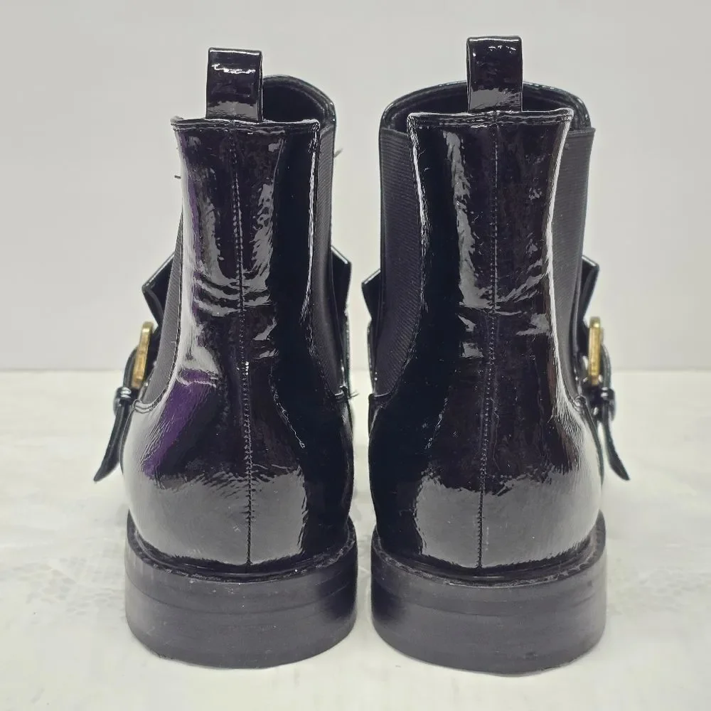 Marc Fisher Brigita Kiltie Buckle Booties In Black Patent Faux Leather Size 9.5